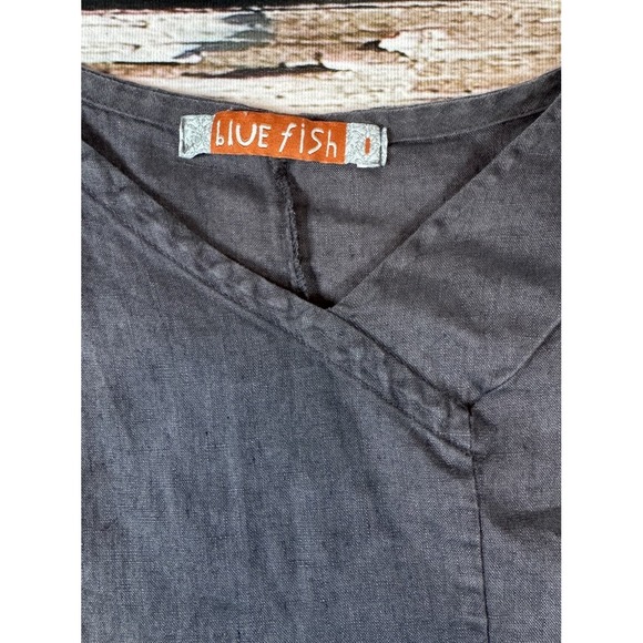 Blue Fish Gray 100% Linen Tunic/Dress Plus Size "1" 14‎ 16 Lagenlook - Picture 3 of 7